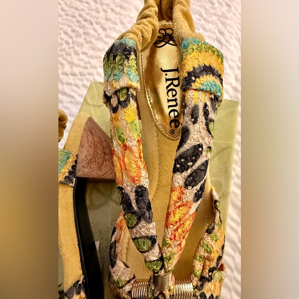 J.Renee Women's Sandals Heels Yolanda Yellow Lime Multi Eyelet Fabric Dressy NWT - Picture 10 of 16